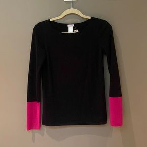 NWT , Akris black, very lightweight, but opaque, wool sweater. Hot pink cuffs